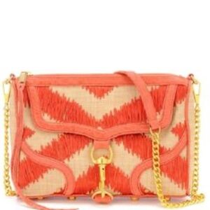 Rebecca Minkoff Straw Raffia Coral Beige Clutch Crossbody Bag w/ Dust Bag 🆕